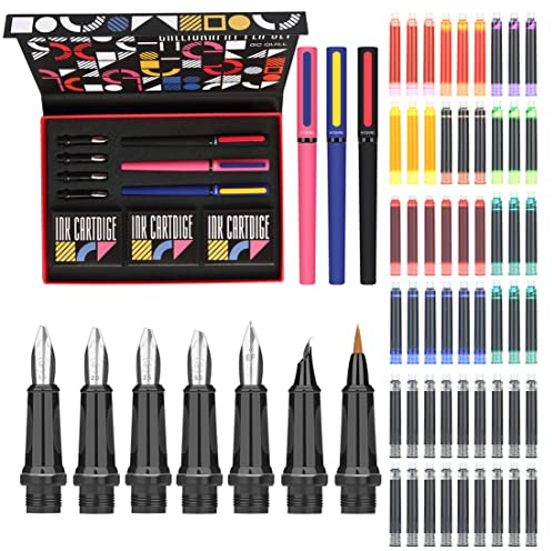 GC QUILL Füller-Set - 3 Füllfederhalter, 7 Federn, 54 Tintenpatronen - Schreiben, Zeichnen, Handlettering und Kalligraphie für Anfänger GC-F354