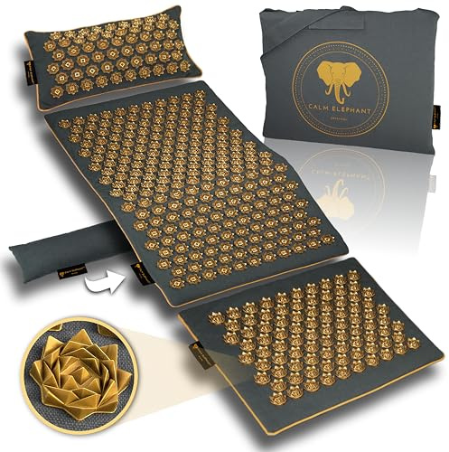 CALM ELEPHANT ORIGINAL Akupressurmatte mit Kissen, XXL Set, Akkupressmatte | Massagematte Rücken, Verspannungen lösen, für Einsteiger, Akupunktur Matte, Wärmefunktion, inkl. Lendenkissen & Fußmatte
