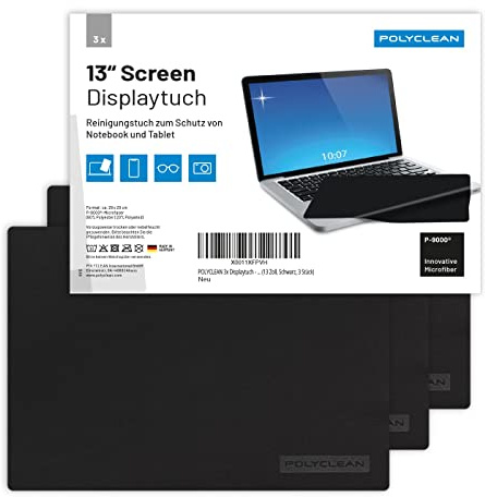 POLYCLEAN 3x Microfaser Reinigungstuch für 13 Zoll Displays (29x20 cm)