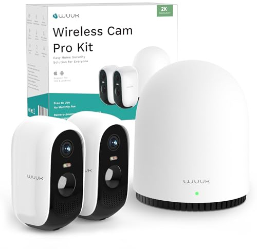 WUUK Überwachungskamera Aussen Akku 2K, Kamera Überwachung Innen | Ohne ABO, 32 GB Lokalem Speicher, Nachtsicht, 2.4/5GHz WLAN, Kompatibel Mit Alexa & Google, Basisstation + 2-Kamera-Set