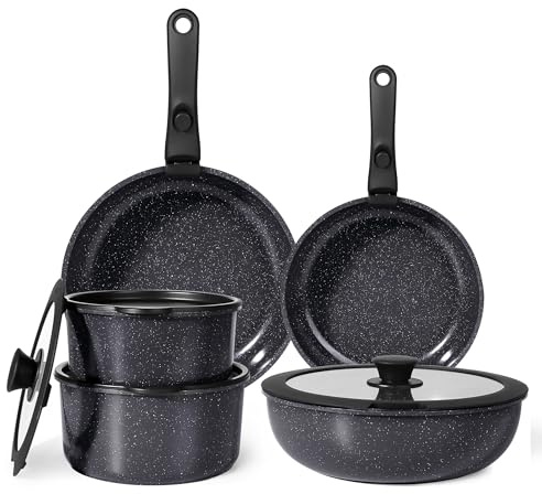 GiPP Topfset mit Abnehmbarer Griff, 11-Teilig Topf und Pfannenset mit Antihaft Beschichtet, Topfset Induktion Kochtopf Set, Backofenfest, für Alle Herdarten, PTFE/PFOA-frei（Schwarz）