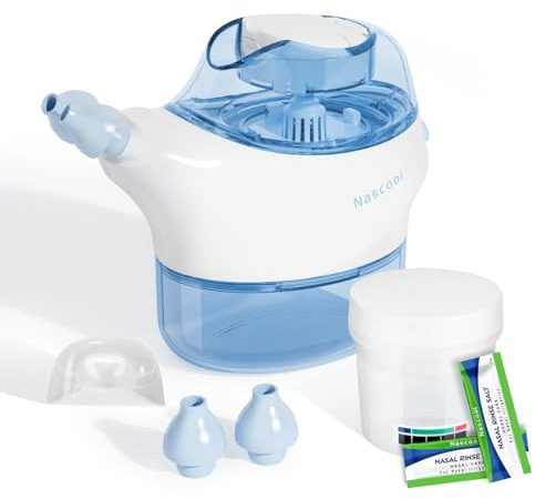Nascool Nasenbewässerungssystem, Nasendusche Nasenspülung für Erwachsene, Elektrische Neti Pot Sinus Spülmaschine für Nasenpflege mit 50 Nasensalz, Blau