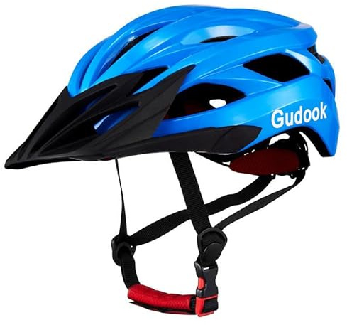 Gudook Erwachsene Fahrradhelm für Herren – Damen-Fahrradhelme – zertifizierter, Leichter Verstellbarer Fahrradhelm mit abnehmbarem Visier für Mountainbikes und Rennräder (Blau, L)