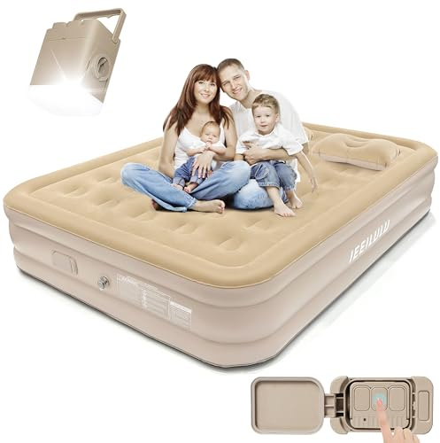 IEEILULU Luftbett 2 Person, Aufblasbare Matratze mit Elektrischer Pumpe und Nachtlichtfunktion, Selbstaufblasbare Luftmatratze mit Kissen, Gästebett Aufblasbar Air Mattress Camping, 200 x 150 x 40cm