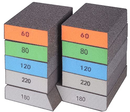 10er Pack Schleifschwämme, waschbar & wiederverwendbar | Schleifblöcke für Holz, Metall, Trockenbau & Glas | 4 Körnungen (60, 80, 120, 220) | grob bis ultrafein | Nass- und Trockenschleifen