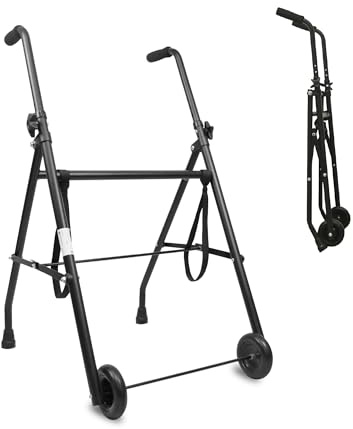 PEPE Mobility Gehbock mit Rollen klappbar, schmal für die Wohnung, Schwarz | Indoor Rollator leicht für Senioren, Aluminium und eloxierter Stahl, Druckbremse, Gepolsterte Griffe, Gehgestell stabil