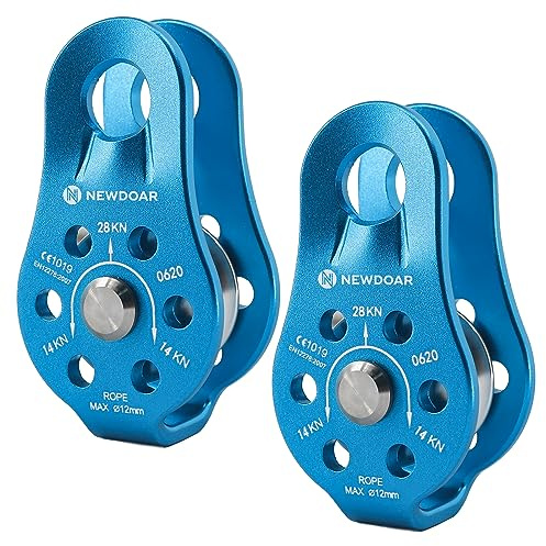NewDoar CE-Zertifizierter 28KN Mikro Seilrolle Umlenkrolle zum Klettern, Rettungsheben und zur Anhängerkupplung Riemenscheiben(A Stil Blau 2St)