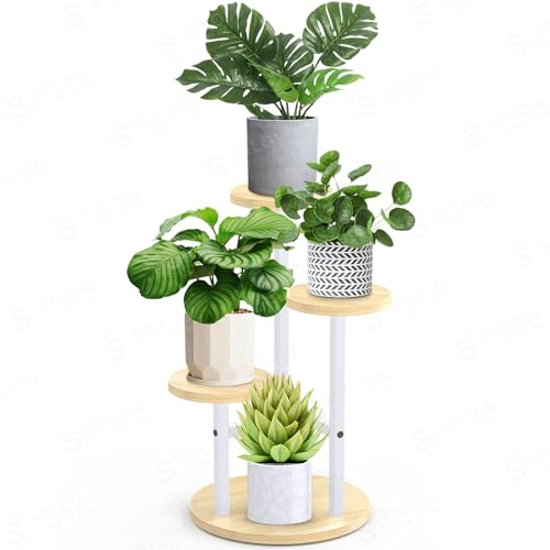 STLOVe Pflanzenregal, Blumenständer, 3 Etagen Blumenregal, Pflanzenständer, Blumentreppe für Zimmerecke Wohnzimmer Balkon Terrasse Fenster Garten Hof, 53.5cm Höhe - Metall Weiß