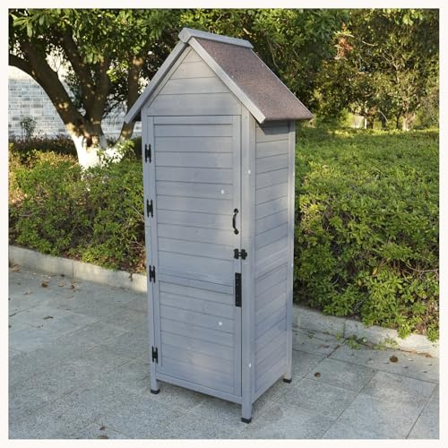 Gartenschrank für Außenbereich, Grau, 3 Regalböden, Hochwertige Türbeschläge, Asphaltdach