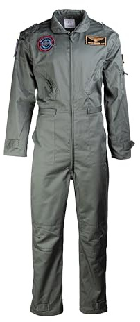 Mil-Tec US Fliegerkombi mit Abzeichen • Taktischer Overall inklusive 4 Patches • Robuster Fluganzug mit Metall-Reißverschluss • Verstellbare Passform • Gr. 46-60 • Schwarz, Oliv (Oliv, 52)