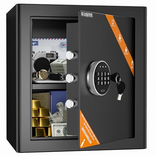 WASJOYE 42L Tresor Safe Groß, Digital Möbeltresor mit Schlüssel-40*37*31cm | Elektronischem Tresor mit Zahlenschloss, Wandtresor für Zuhause, Geschäft, Büro, Hotel, Geld, Dokument, Schmuck, Reisepass