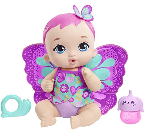 My Garden Baby GYP10 - Schmetterlings-Baby Puppe zum Füttern und Anziehen (30 cm), mit wiederverwendbarer Windel, abnehmbarer Kleidung und Flügeln, Kinderspielzeug ab 2 Jahren