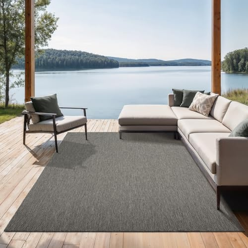 the carpet Mistra – Outdoor Teppich, Wetterfest, UV-beständig & pflegeleicht, für Balkon, Terrasse & Garten, auch für Wohnzimmer & Schlafzimmer geeignet, Anthrazit, 80 x 150 cm