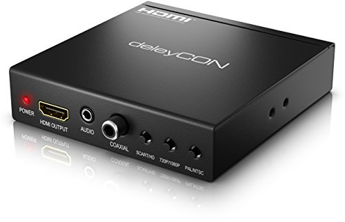 deleyCON Audio Konverter mit Extractor - Eingang: SCART + HDMI, Ausgang: Koaxial + 3,5mm Klinke + HDMI - Schwarz