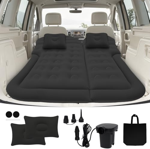 Adirigo Auto Matratze Tragbar SUV Automatratze mit Pumpe & 2 Kissen, Beflockt Auto Luftmatratze für Reisen Camping Indoor Outdoor Aktivitäten Reisen Camping (Schwarz)