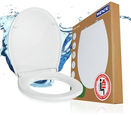 WENKO Toilettendeckel mit Absenkautomatik, hohe Belastbarkeit bis 300 kg | ovaler WC Sitz, abnehmbar, Klodeckel aus bruchstabilem Thermoplast, Mod. Ostuni, weiß
