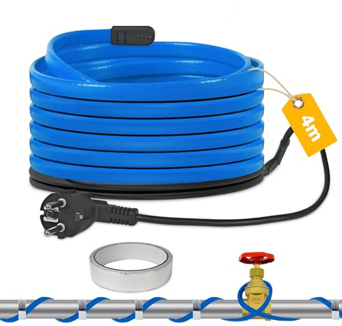 TOFFCAEA Frostschutz Heizkabel, Selbstregulierendes Heizkabel, mit Thermostat Frostschutz für Wasserleitungen, Haus, Pool, Teich (4M, Blau)