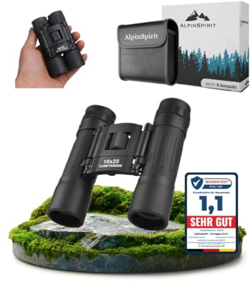 AlpinSpirit Fernglas 10x25 - leicht & kompakt - [EXTREM KLEIN] - TESTSIEGER - Mini Fernglas,für Brillenträger, Outdoor für Wandern,Reisen,Vogelbeobachtung,Feldstecher, für klein und groß
