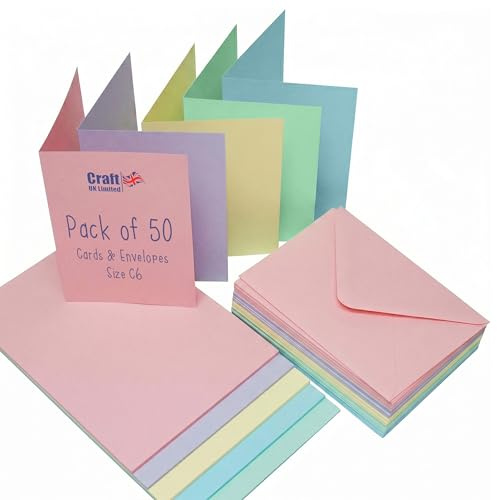 Craft UK UK 279 C6 Karte und Umschlag mit 50 Stück - Mixed Pastel pastellfarben