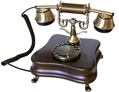 Opis 1921 Cable - Modell B - Retro Telefon/Altes Wählscheibe-Festnetztelefon mit Holzrahmen und Metallklingel