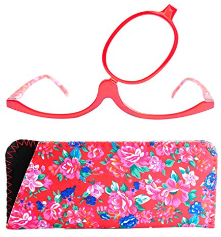 Schminkbrille Damen, Lesebrille zum Schminken mit Make up Klappglas & Etui | Kosmetikbrille mit umklappbarem Einzelglas, floralem Design und 19 g; Glas 52 × 40 mm, Gesamtbreite 135 mm