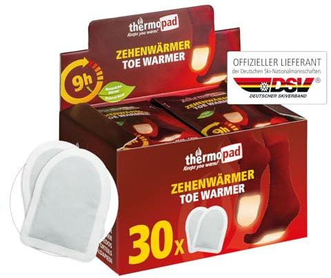 THERMOPAD Zehenwärmer – DAS ORIGINAL: 30 Paar Wärmepads für 8 Stunden Wärme I Sofort einsatzbereite Fußwärmer I Extra Warmer Fusswärmer – ideal für Outdoor-Aktivitäten & Ski-Schuhe I Fuss-Wärmekissen