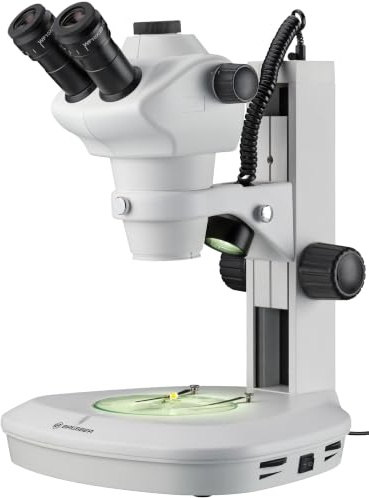 Bresser professionelles Auflicht- Durchlicht Stereo Mikroskop Science ETD-201 8-50x Vergrößerung, mit trinokularem Auszug für c-Mount Kameras, Stereo Zoomobjektiv und langlebiger LED Beleuchtung