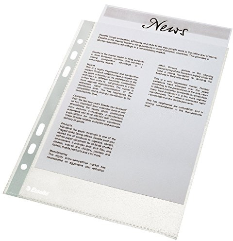 Esselte Prospekthüllen-Set, 100 Stück, A5 Format mit Universal-Lochung, Farblos mit matter Oberfläche, 0,043 mm PP-Folie, 23782