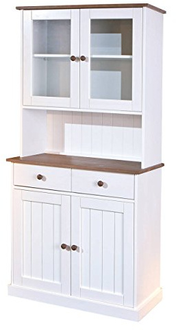 Inter Link – Vitrinenschrank – Buffet-Schrank – Esszimmerschrank – Geschirrschrank - Laudhausstil – Massivholz FSC – 4 Türen – 2 Schubladen – Westerland - 5.2, Weiss / Sepia