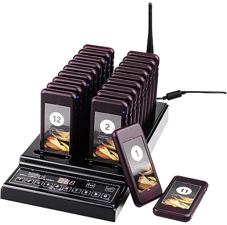 Retekess T112 Pager Rufsystem, 500M Pager Gastronomie, 20 Pager, 360 mAh Akku 36H, 999 Kanale, Auswechselbares Werbepapier, Mit Stummschalttaste, Aufrufsystem für Hotels, Bars, Cafés