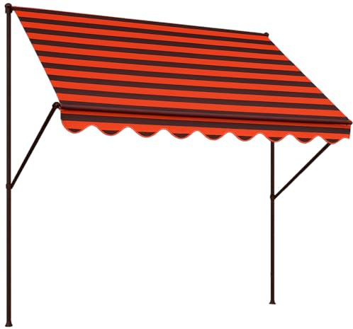 Angerer Klemmmarkise Exklusiv mit Handkurbel, Terrasse/Balkon, einfache Montage ohne Bohren, Made in Germany, hochwertiger Stoff, UV-beständig, höhenverstellbar, wasserabweisend, 300 cm Braun-Orange