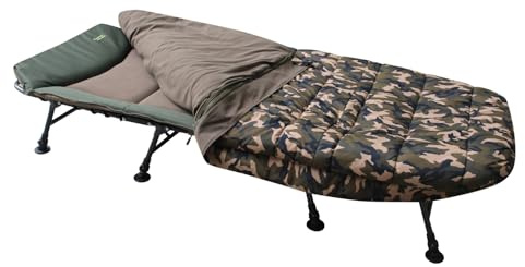 MK-Angelsport 8-Bein Karpfenliege mit Schlafsack I Komfortable Bedchair Angelliege, Belastbar bis 150 kg, 88 x 211 cm, Klappbar I Stabil für Outdoor & Camping