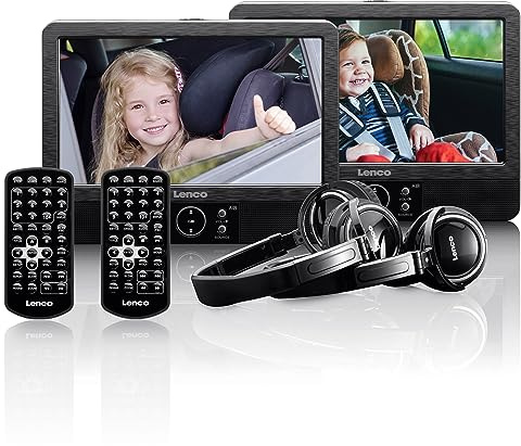 Lenco DVP-939 - DVD Player - Tragbarer DVD Player - DVD Player Tragbar | 2 x 9 Zoll - 2x Kopfhörer - USB - SD/MMC - 2x Fernbedienung - 2x Kopfstützenbefestigung