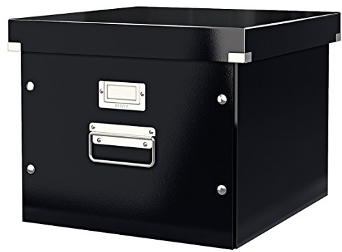 Leitz Click & Store Aufbewahrungs- und Transportbox für Hängeregistratur mit Deckel, Ablagebox für Unterlagen bis A4 im Büro, 86 % recycelte Premium-Hartpappe, Stabile Metallgriffe, Schwarz, 60460095