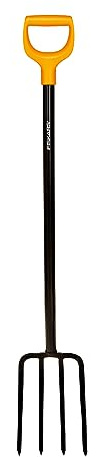 Fiskars Spatengabel für harte, steinige Böden, Mit 4 Zinken, Länge 122 cm, Hochwertige Stahl-Zinken/Kunststoff-Stiel, Schwarz/Orange, Solid, 1003458