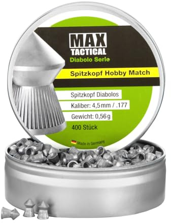 MAX Tactical Diabolos 4,5 mm Hobby Match, Luftgewehr Luftpistole Munition, Diabolo Serie Spitzkopf Rundkopf Flachkopf (Spitzkopf)