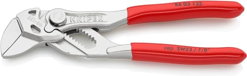 KNIPEX Mini-Zangenschlüssel Zange und Schraubenschlüssel in einem Werkzeug verchromt mit Kunststoff überzogen 125 mm, 86 03 125