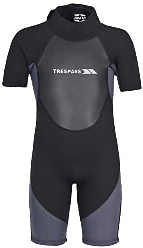 Trespass Scuba, Black, 7/8, Kurzer 3mm-Neoprenanzug mit 7mm-Reißverschluss für Kinder / Jungen 2-12 Jahre, 7-8 Jahre, Schwarz