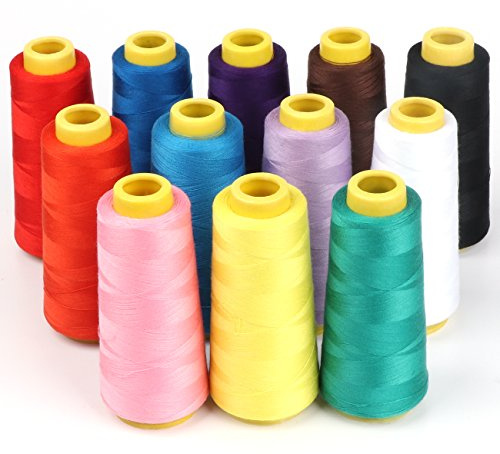 ilauke 12-teiliges Overlockgarn Set – 12 Farben à 1500 Meter (1640 Yard), 100% Polyester Overlock Nähgarn 40/2 für Overlock Nähmaschine, Coverlock, Haushaltsnähmaschine & Handarbeit
