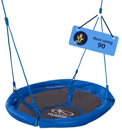 HUDORA Nestschaukel 90 - Blaue Kunststoff-Nestschaukel für bis zu 100kg - Hängeschaukel mit 90cm Durchmesser für drinnen & draußen - Höhenverstellbare Familienschaukel für Kinder & Erwachsene