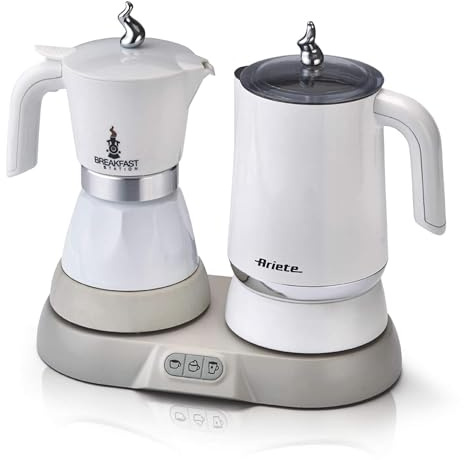 Ariete 1344 Frühstücksstation, 3 Produkte in 1: Moka-Milchaufschäumer-Heiß und Kalt, 500W, 4/2 Tassen, Hält den Kaffee warm, 5 Funktionen, Weiß