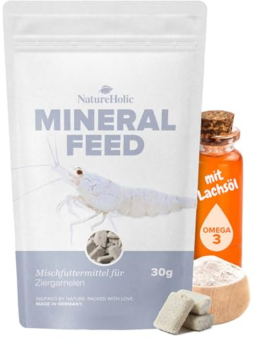 NatureHolic - Garnelenfutter Mineralfeed I Mineralfutter für Garnelen, Krebse und Krabben I Made in Germany I Frei von Fischmehl und minderwertigen Tiermehlen I Für Aquarienschnecken auch geeignet