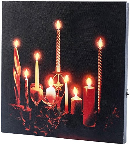 infactory Leinwandbild Weihnachten: LED-Leinwandbild Advent mit Kerzenflackern, Fernbedienung (LED Weihnachten, Bild Advent, Kerze)