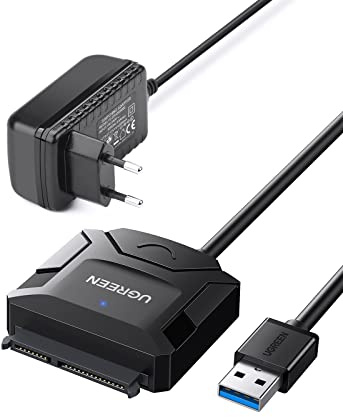 UGREEN USB 3.0 auf SATA Festplatten-Adapter, 2,5 3,5 Zoll HDD SSD, unterstützt UASP Trim mit zusätzlichem Netzteil 12 V 2 A