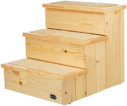 TRIXIE Holz-Treppe – Mit Stauraum und teppichbezogenen Stufen – Für drinnen – Kiefernholz lackiert – 40 × 38 × 45 cm – bis 50 kg – 3943