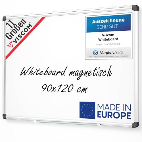 VISCOM Whiteboard magnetisch - 90 x 120 cm - Magnettafel mit Alurahmen | für Büro, Zuhause & Schule - Magnetboard mit abnehmbarer Stiftablage - beschreibbar, abwischbar, kratzfest - hoch & quer