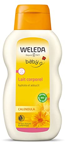 WELEDA Bio Baby Calendula Pflegemilch - Naturkosmetik Bodylotion mit Mandelöl & Bienenwachs zur Pflege & Reinigung von trockener Baby Haut. Milde Hautpflege Lotion für Babys und Kinder (1x 200ml)