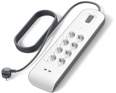 Belkin 8-fach Steckdosenleiste mit Überspannungsschutz und USB-Anschlüssen, Mehrfachsteckdose, 8 geschützte Steckdosen und 2 USB-A-Anschlüsse, 2,4 A, 2 m Verlängerungskabel, für zu Hause und das Büro