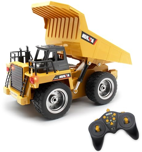 fisca Ferngesteuerter Muldenkipper 2.4Ghz RC Truck 9 Kanal 4WD Mine Baufahrzeug Spielzeug mit LED Licht und Metallkabine für Kinder ab 5 6 7 8 9 Jahren