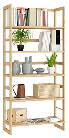 Casaria® Badregal Standregal Holz 5 Böden 58x27x136 cm Groß Stehend Offen 50kg Belastbarkeit Kiefer Bad Badezimmer Küche Wohnzimmer Keller Regal Natur